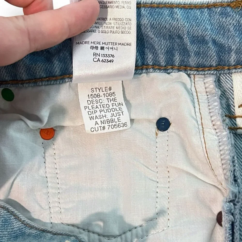 MOTHER SNACKS! The Pleated Fun Dip Puddle Just a Nibble Jeans 34 Baggy Straight